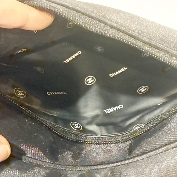 CHANEL Black Nylon Makeup Bag Pouch Clutch Multi Zip Travel - Picture 4 of 5